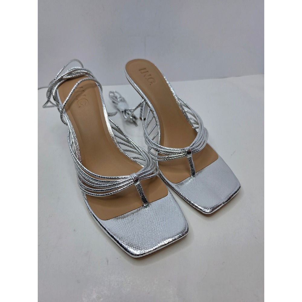 I.N.C. International Concepts Sahla Ankle-Tie Silver Stiletto Heels Size 10